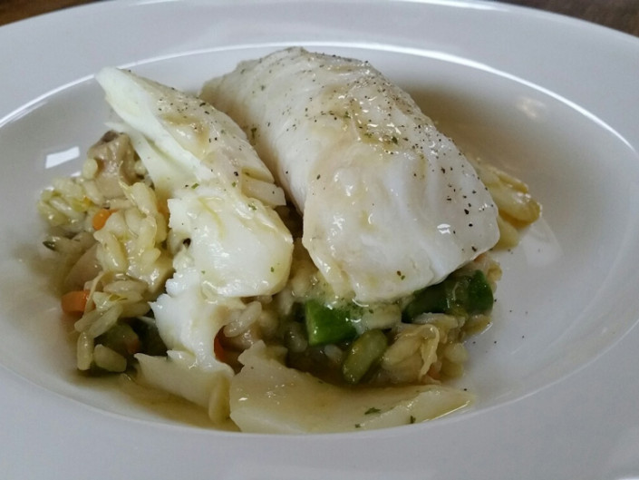 ASPARAGUS RISOTTO WITH COD LOIN